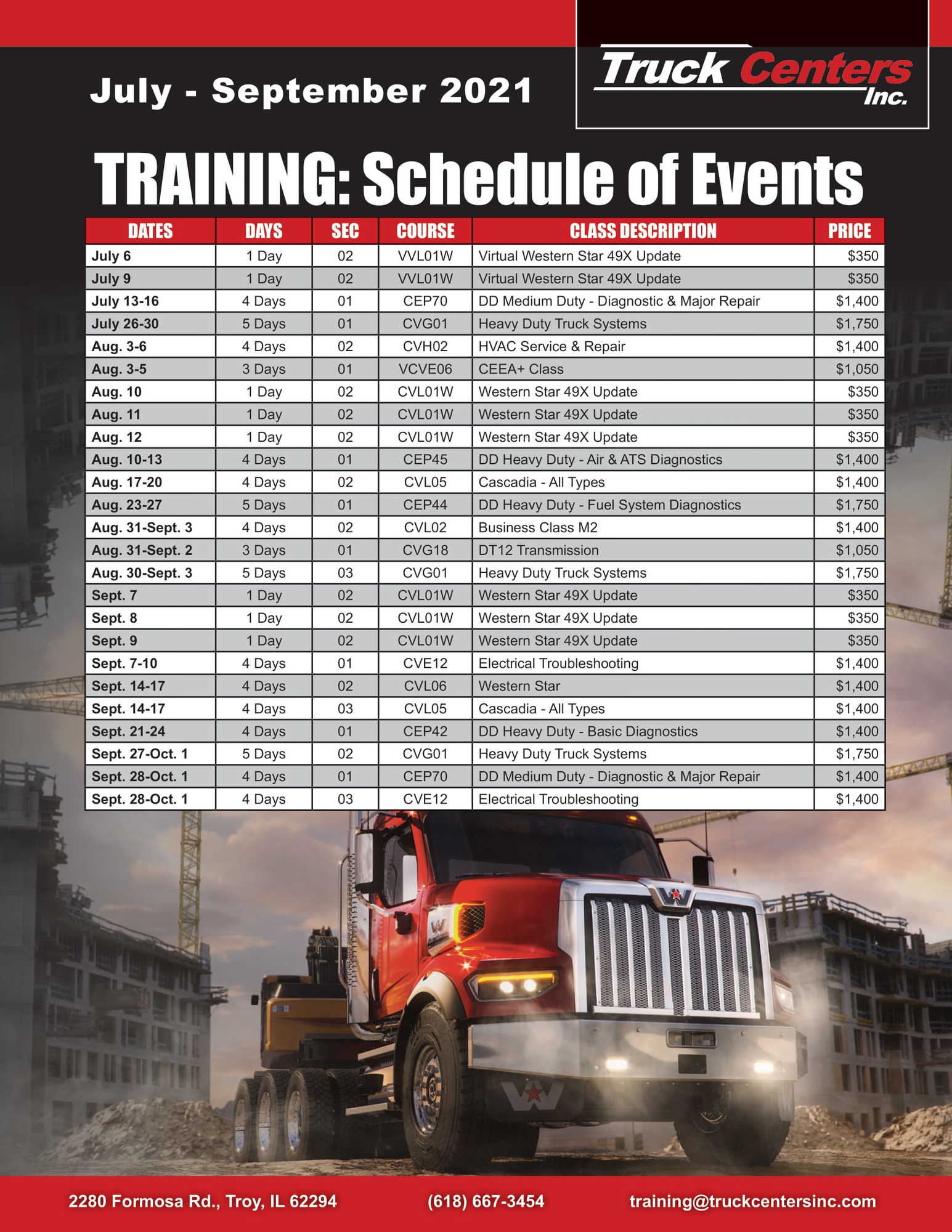 Current Schedule | Truck Centers, Inc. | Troy Illinois