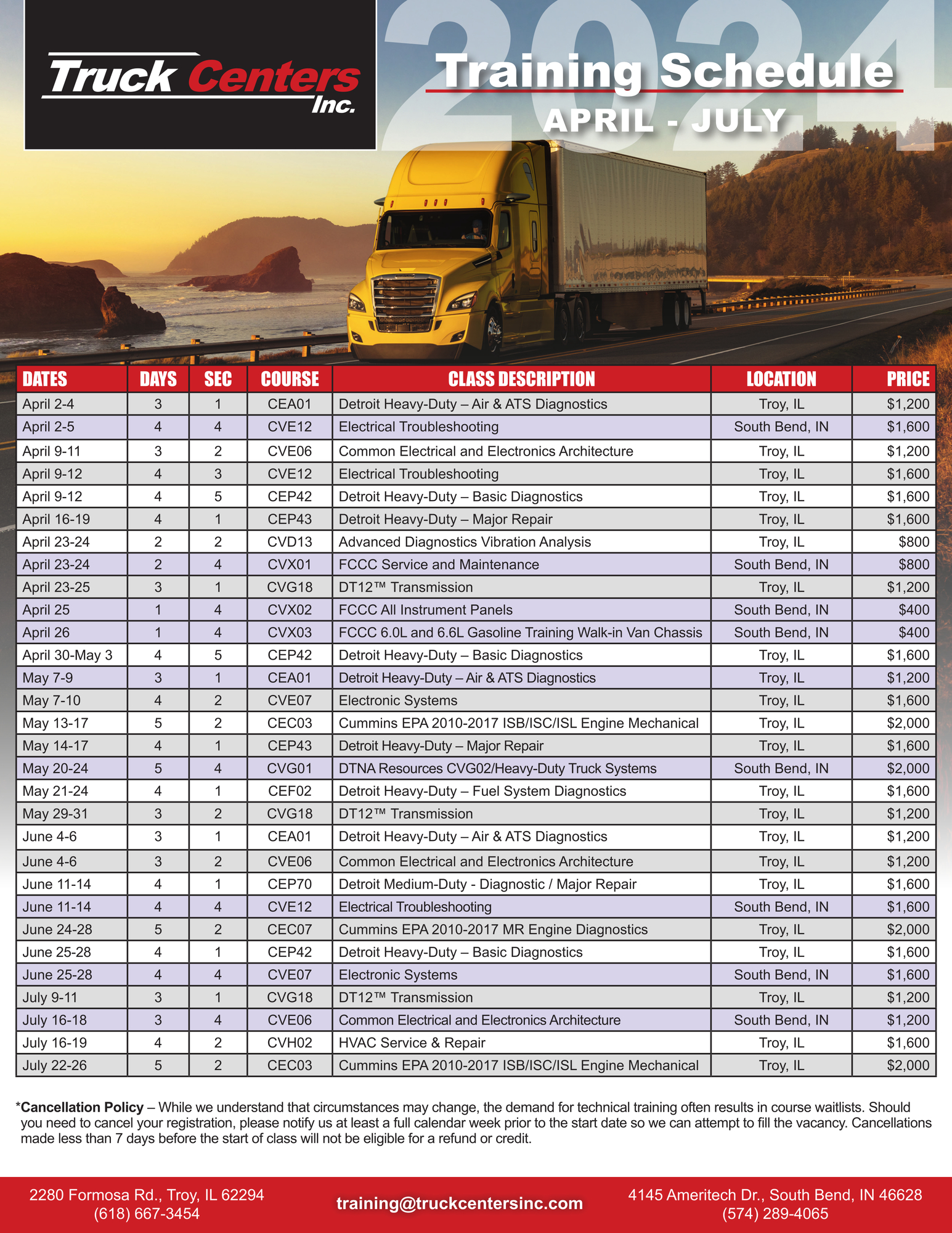 Go to truckcentersinc.com (Q2_Training_Schedule_Apr_Jul subpage)